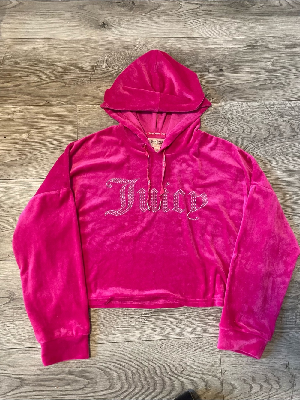 Juicy Couture Hot Pink Velour Hoodie with Rhinestone Juicy Logo